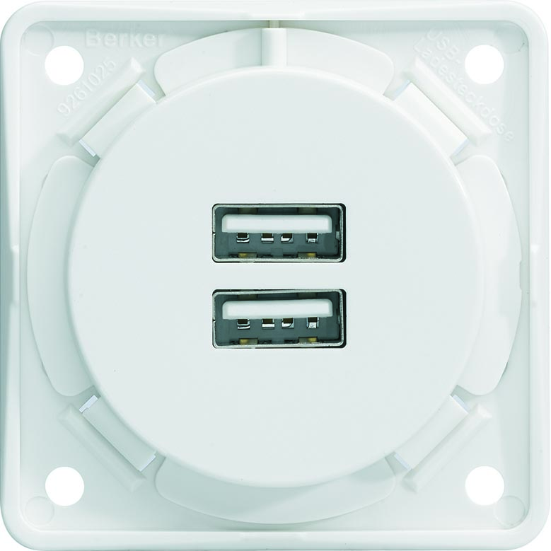 Berker Integro Flow - USB wandcontactdoos 230V (Mat polarwit)