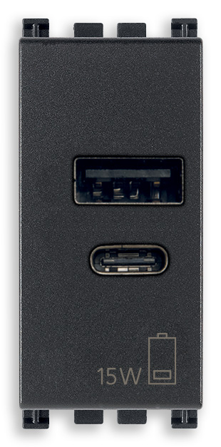 Vimar Arké - USB A+C Voedingsunit 1M 15W 5V (grijs)